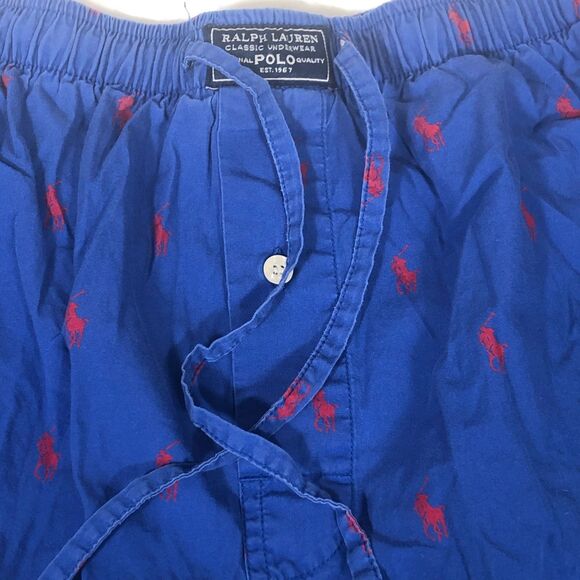 Polo Ralph Lauren Sleep Shorts Mens M Blue All Over Pony 100% Cotton 8" Inseam - Picture 2 of 6